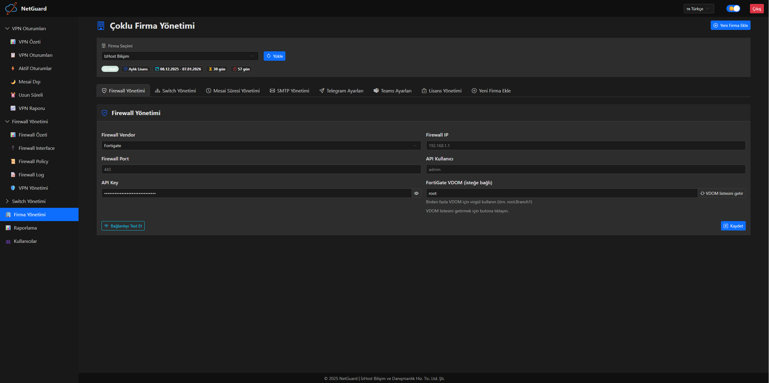 Çoklu firma yönetimi ayarları